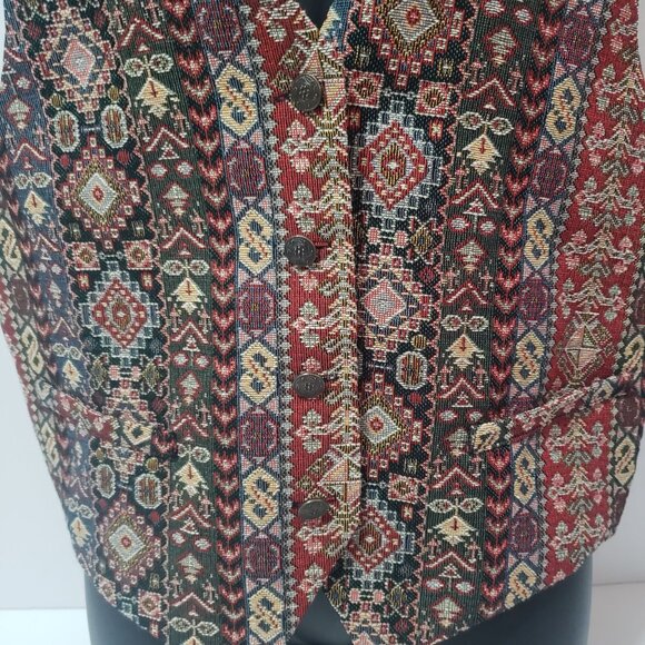 Women's Compagnie Internationale Express Tapestry Vest Large Geometric Vintage - Picture 5 of 10